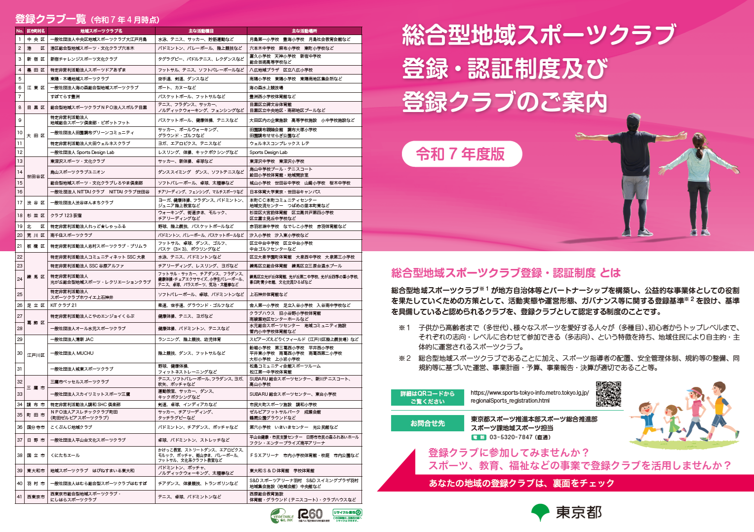 【A3サイズ　見開き】総合型地域スポーツクラブ　登録・認証制度及び登録クラブのご案内（令和6年度版）